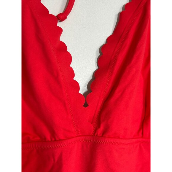 J.Crew Scalloped V-Neck One-Piece Swimsuit in Bright Red - Sz 12 - NWT - Picture 5 of 9